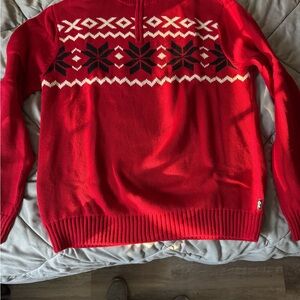 Chaps Red and Black Patterned Men's Zip Up Sweater